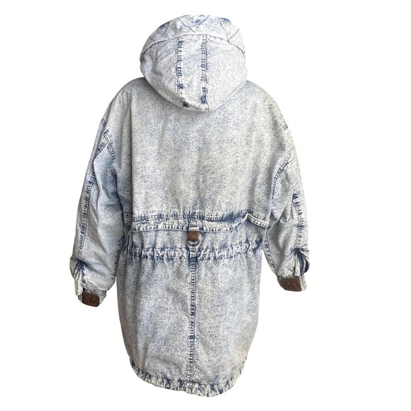 VTG EAST WEST PANDA GROUP Denim Acid Wash Insulated Coat SZ M Oversized Utility - Picture 3 of 13